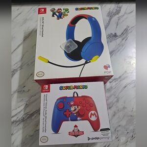 PDP Super Mario Blue Headset and Red Controller for Nintendo Switch